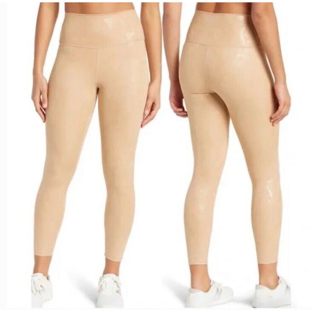 Carbon38 Foiled Gold Sheen Crackle Print 7/8 leggings Small Yoga Athleisure r14 - Picture 3 of 7